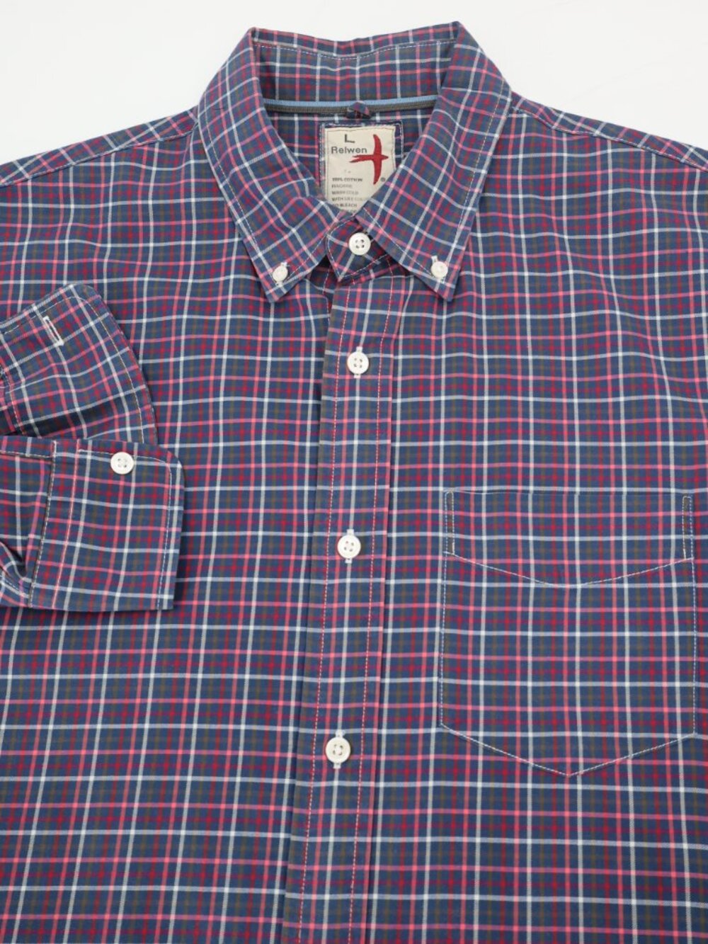 Relwen Shirt Mens Large Oxford Plaid Long Sleeve Button Down Cotton Huckberry